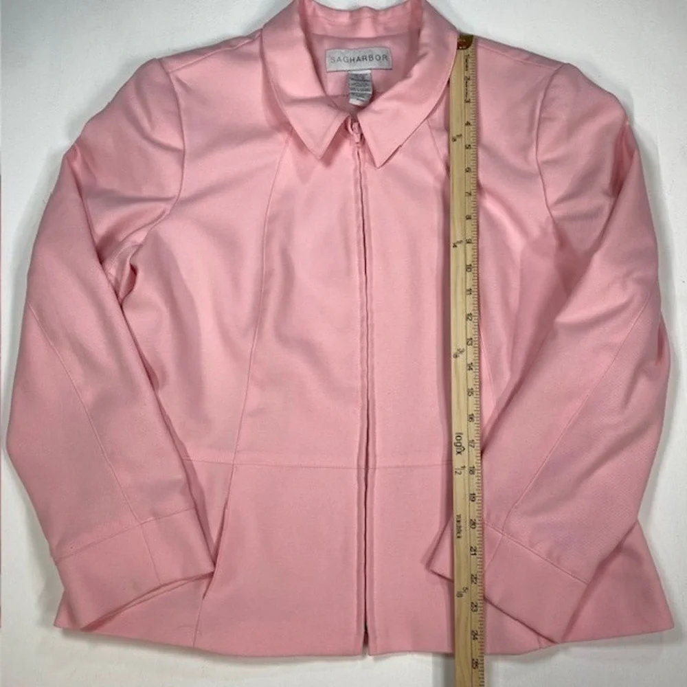 Sag Harbor Womens Pink Zip Front Blazer Jacket Collared Professional Size‎ 16